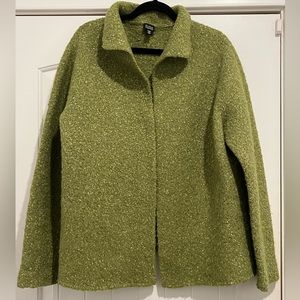 SALE! Beautiful “EILEEN FISHER” Italian Yarn Green Cozy Sweater/Cardigan! L